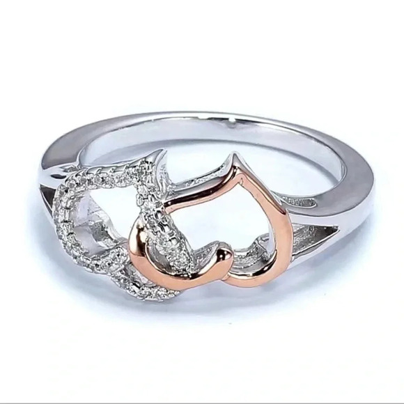 Silver And Rose Gold Infinity Rhinestone Hearts Ring - Picture 4 of 4